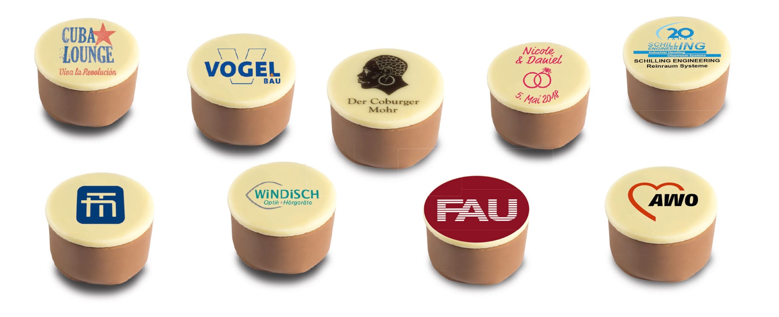 Logopralinen und Trüffel mit verschiedenen Füllungen mit und ohne Alkohol der Esther Confiserie aus Kulmbach in Oberfranken