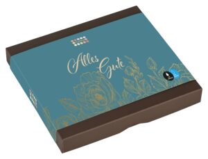 Esther 16er Klassikpackung Alles Gute mit und ohne Alkohol. Mit 16 handgefertigten Pralinen und Trüffeln.
