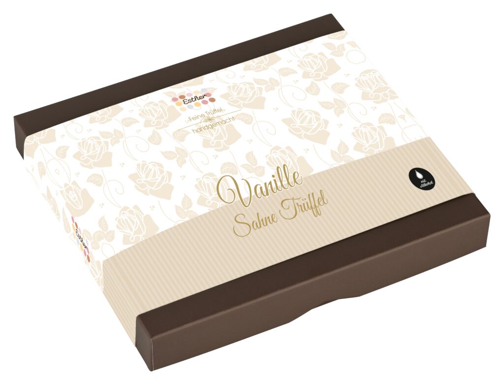 16er Pralinen Packung Vanille Sahne TrÃ¼ffel. Feine TrÃ¼ffel, handgemacht in der Esther Confiserie. Pralinen mit Alkohol.