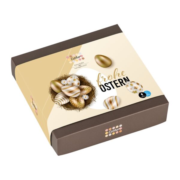 9er Ostern Pralinenpackung der Esther Confiserie mit 9 edlen Pralinen und Trüffel mit und ohne Alkohol